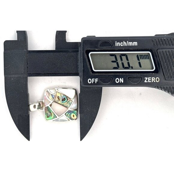 Vintage 925 Sterling Silver Abalone & Mother of Pearl Inlay Mosaic Pendant 3.3g - Picture 7 of 9